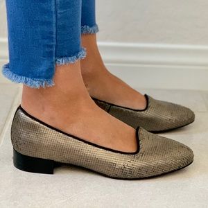 Metallic Textured Slip On Boyfriend Loafers Flat